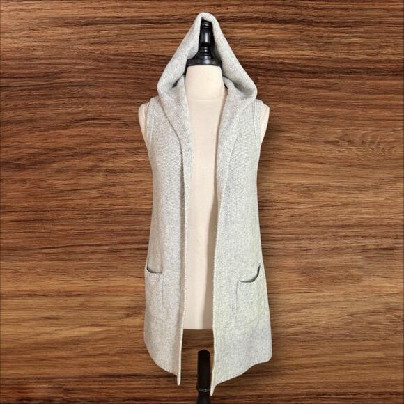 Tahari Hooded Sleeveless Sweater Long Vest M Merino Wool Blend NEW Gray Heather - Picture 1 of 11